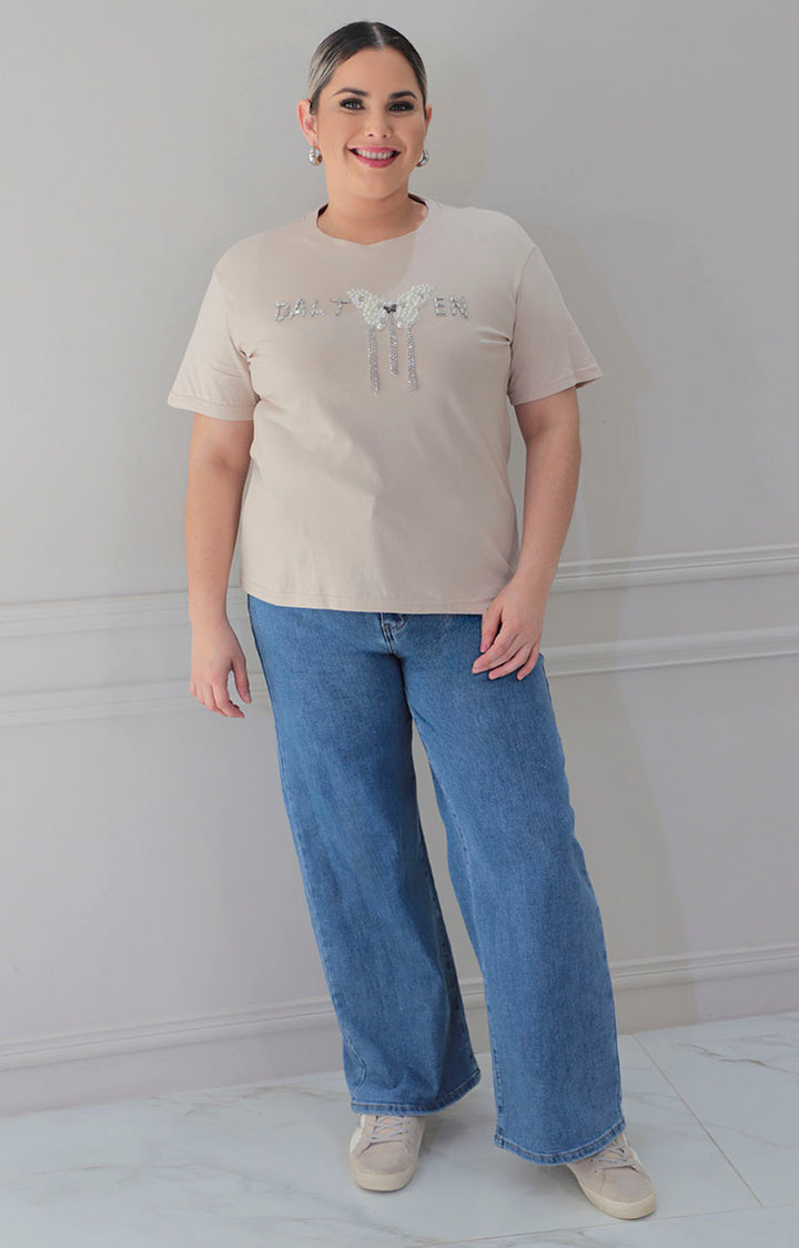 Blusa beige estampada - BLUSA CURVY Boutiquemirel 