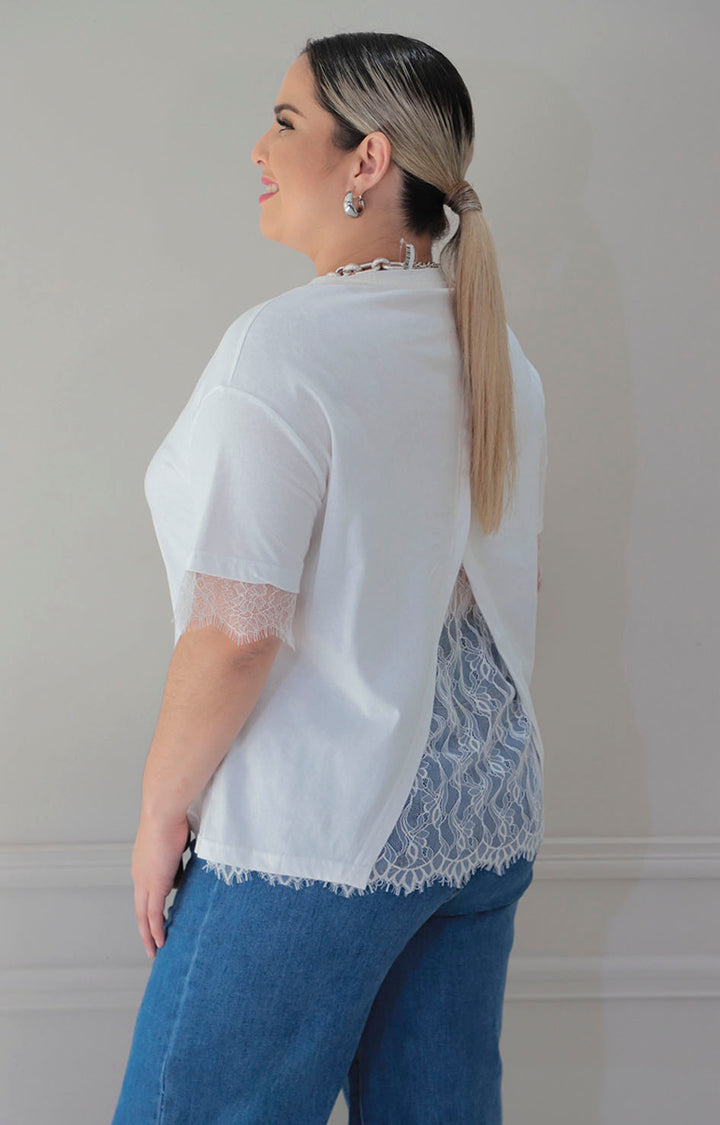 Blusa blanca con encaje - BLUSA CURVY Boutiquemirel 