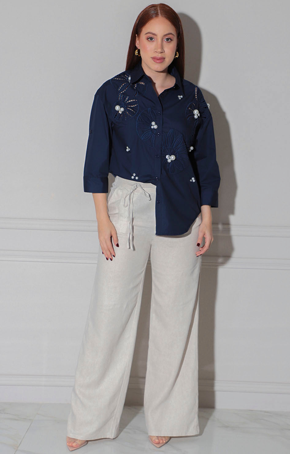 Blusa azul con aplicaciones - BLUSA Boutiquemirel 