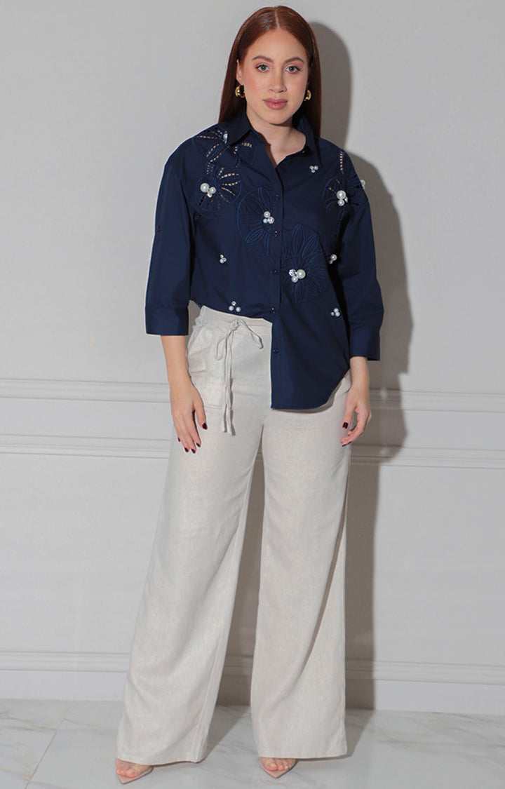 Blusa azul con aplicaciones - BLUSA Boutiquemirel 