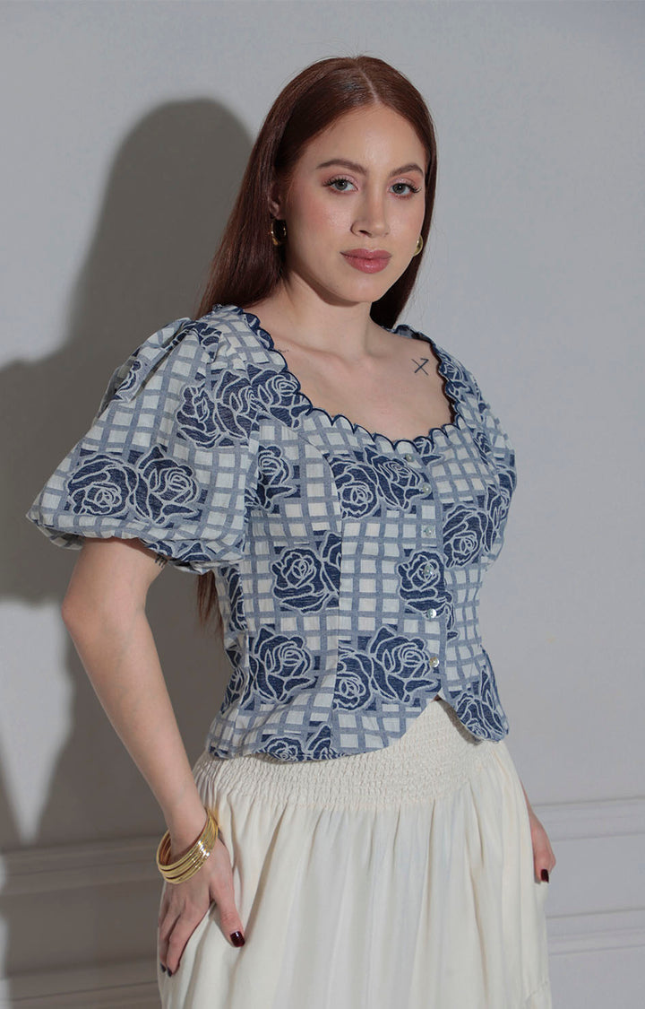 Blusa azul estampada - BLUSA REGULAR Boutiquemirel 