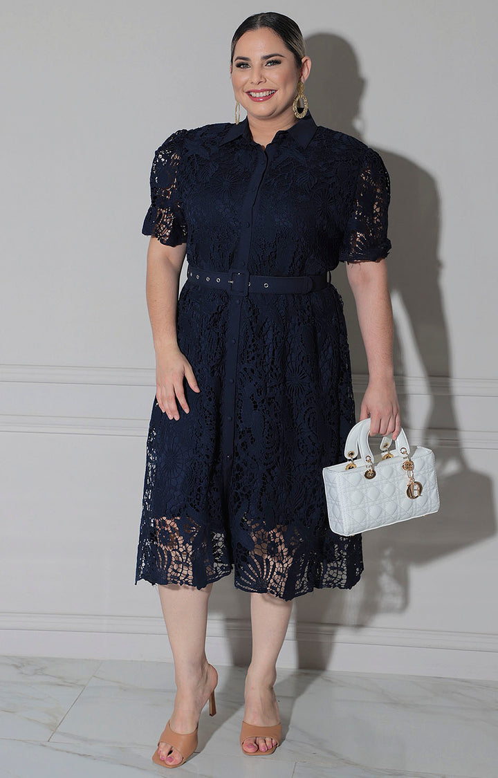Vestido azul marino de guipiur - VESTIDO CORTO CURVY Boutiquemirel 