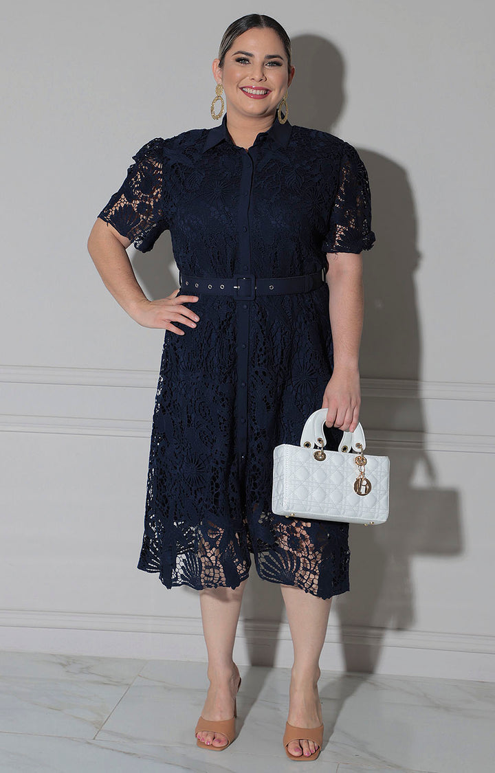 Vestido azul marino de guipiur - VESTIDO CORTO CURVY Boutiquemirel 