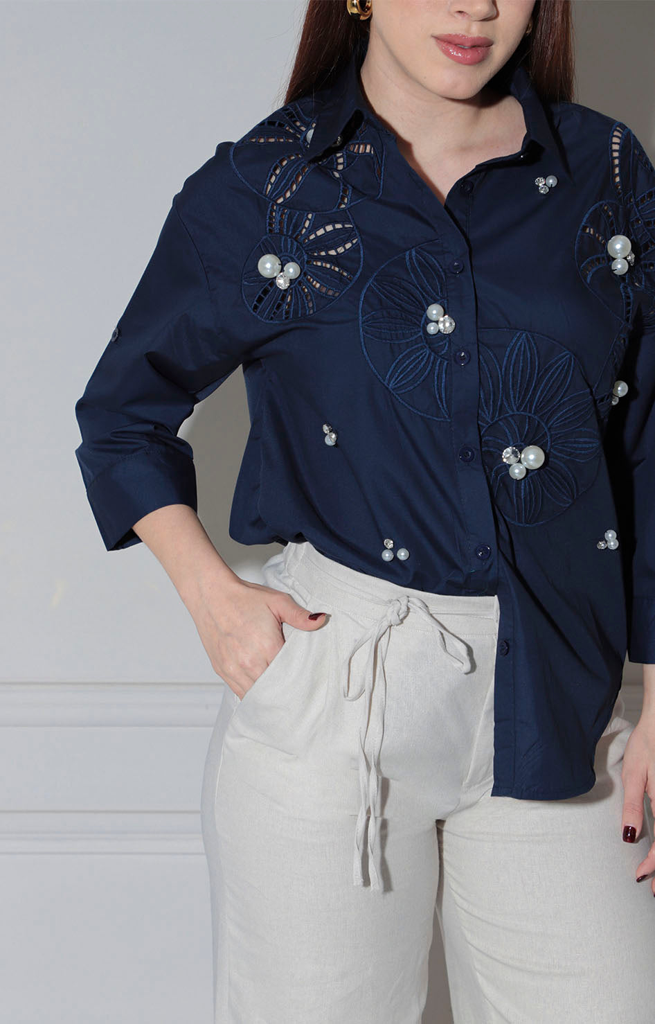 Blusa azul con aplicaciones - BLUSA Boutiquemirel 