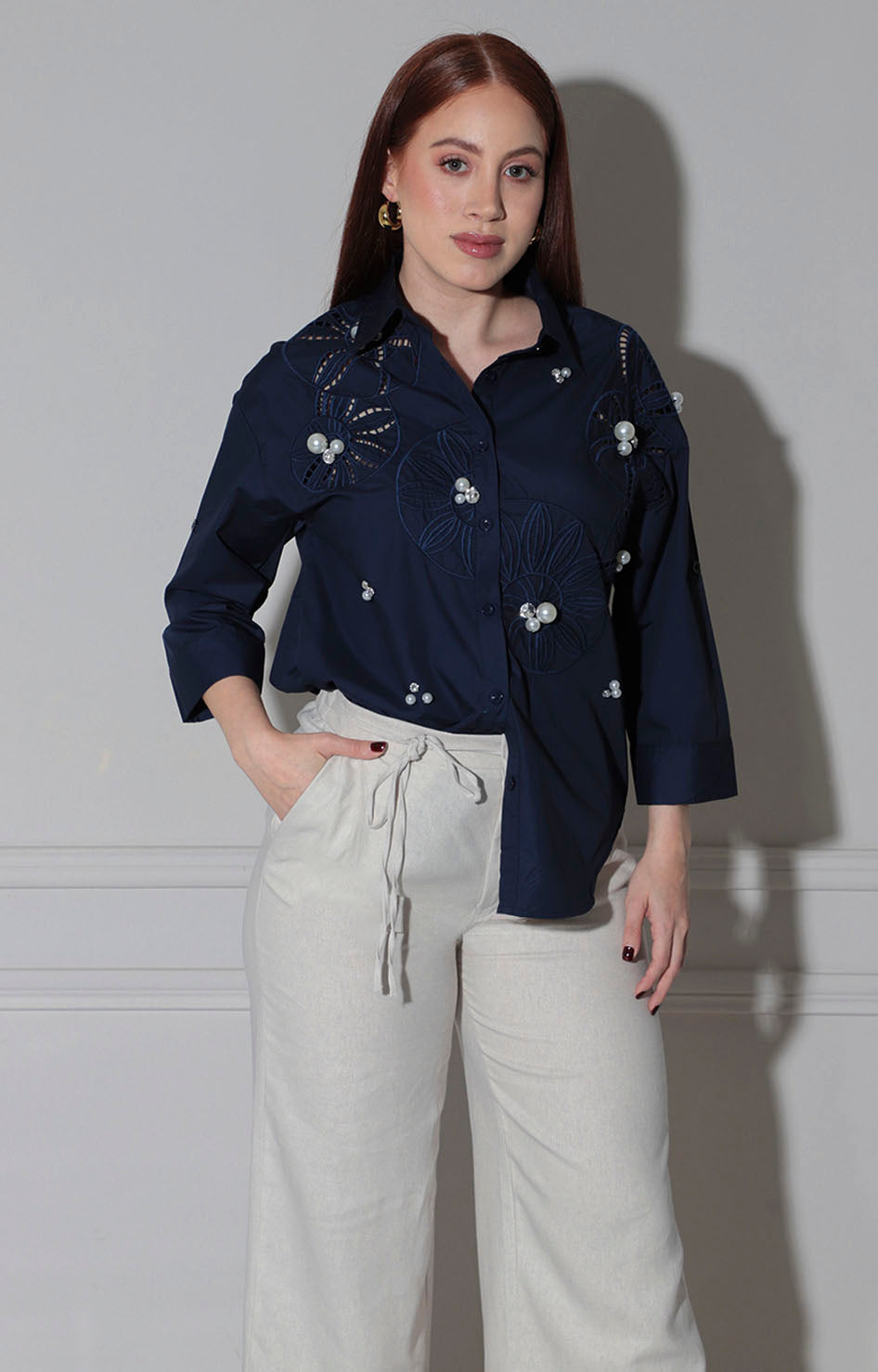 Blusa azul con aplicaciones - BLUSA Boutiquemirel 