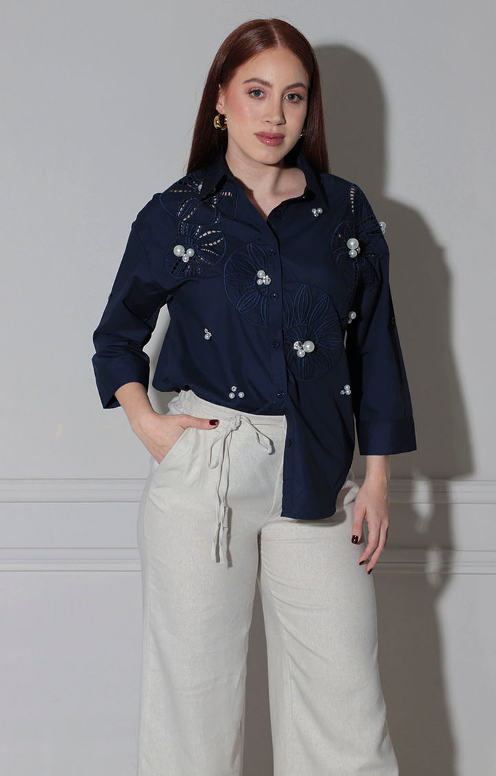 Blusa azul con aplicaciones - BLUSA Boutiquemirel 