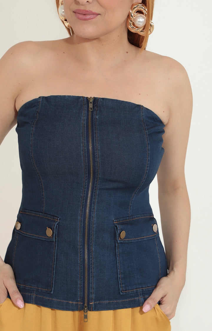 Blusa strapless denim - BLUSA Boutiquemirel 