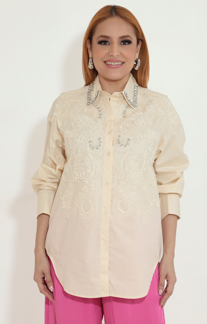 Camisera beige con brillos - BLUSA Boutiquemirel 