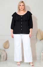 Blusa negra con volante - BLUSAS CURVY Boutiquemirel 