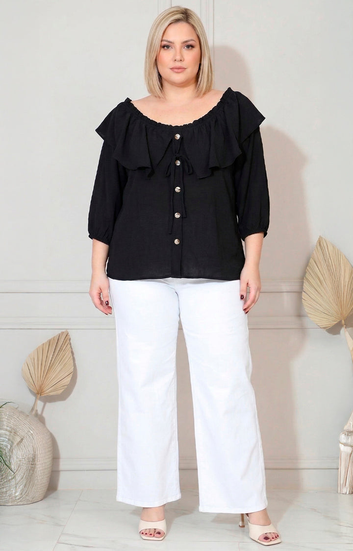 Blusa negra con volante - BLUSAS CURVY Boutiquemirel 