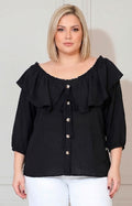 Blusa negra con volante - BLUSAS CURVY Boutiquemirel 