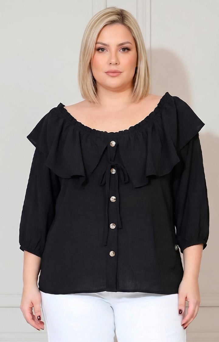 Blusa negra con volante - BLUSAS CURVY Boutiquemirel 