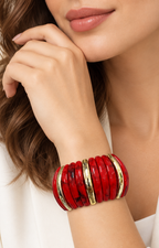 Pulsera elástica ancha con detalles dorados
