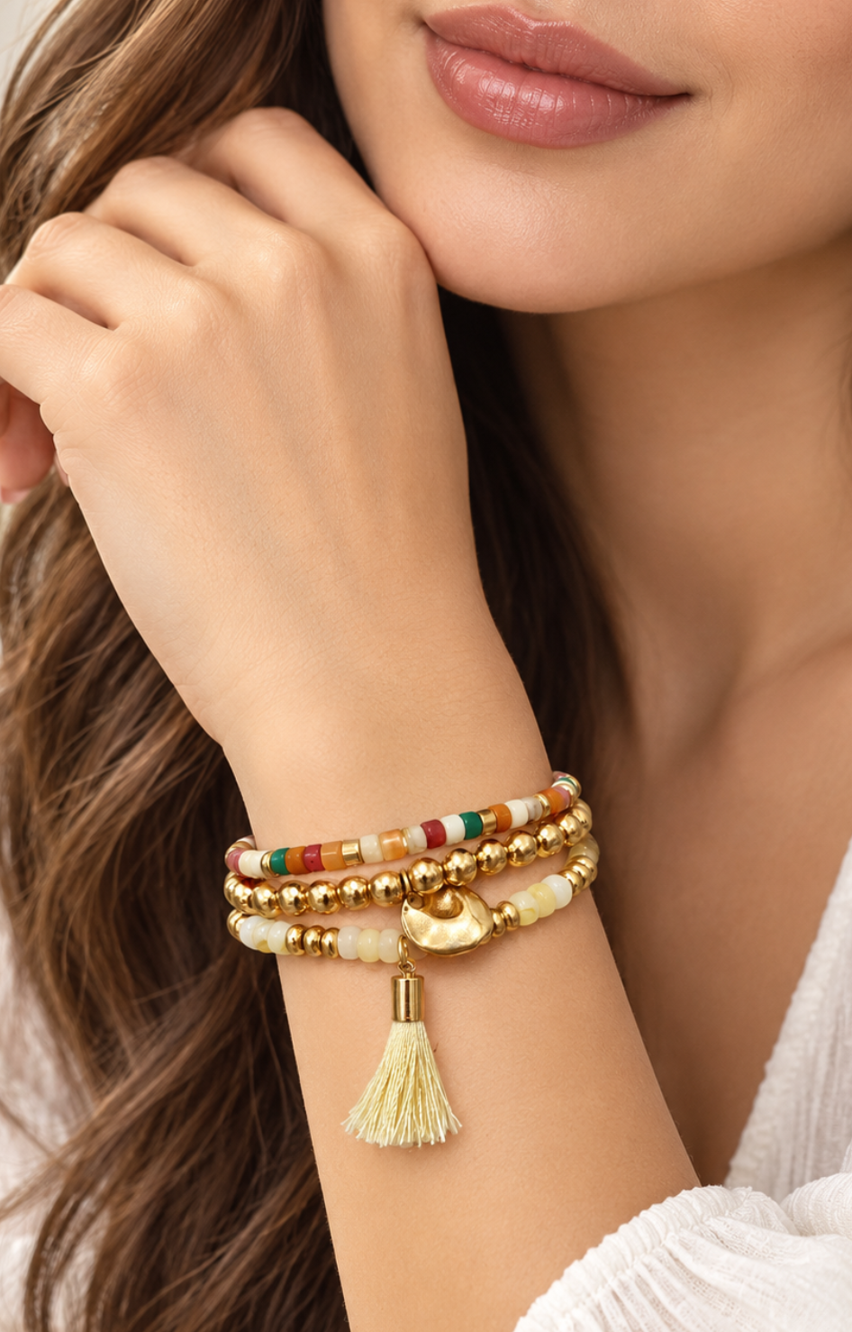 Set boho de pulseras de cuentas con borla