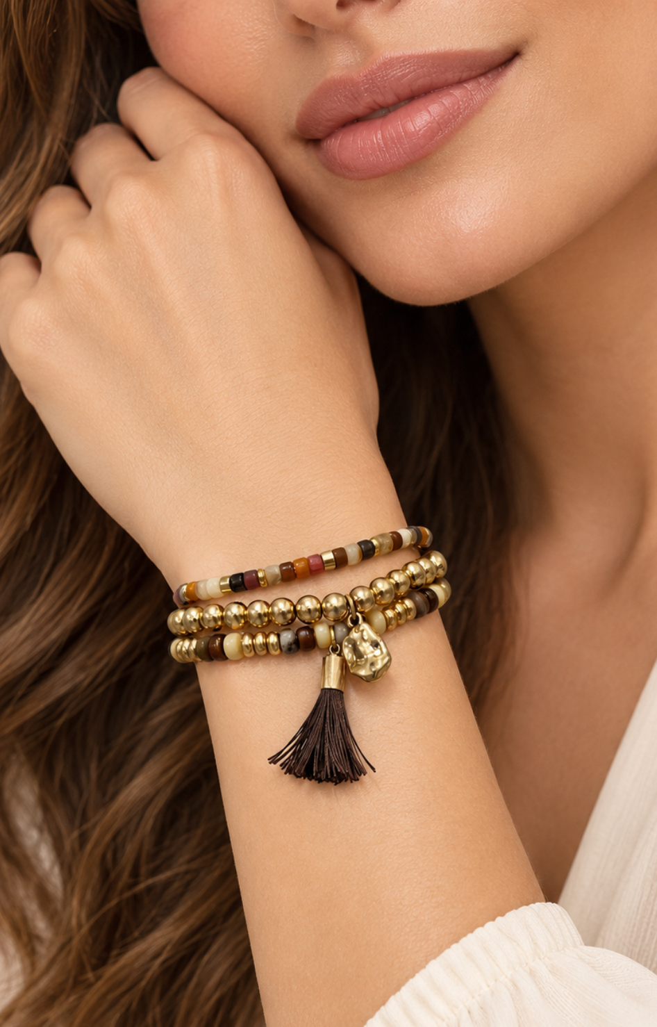 Set boho de pulseras de cuentas con borla