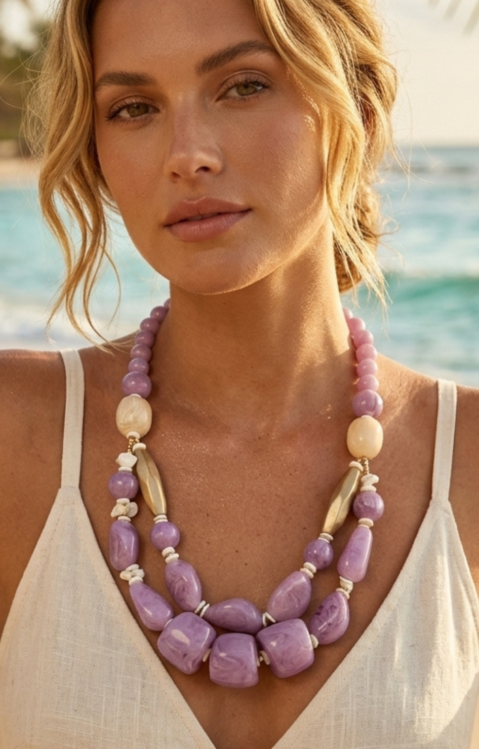 Collar Doble Piedras Lila - COLLARES Boutiquemirel 