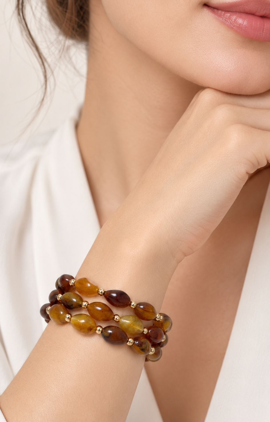 Set de pulseras de cuentas ámbar con dorado