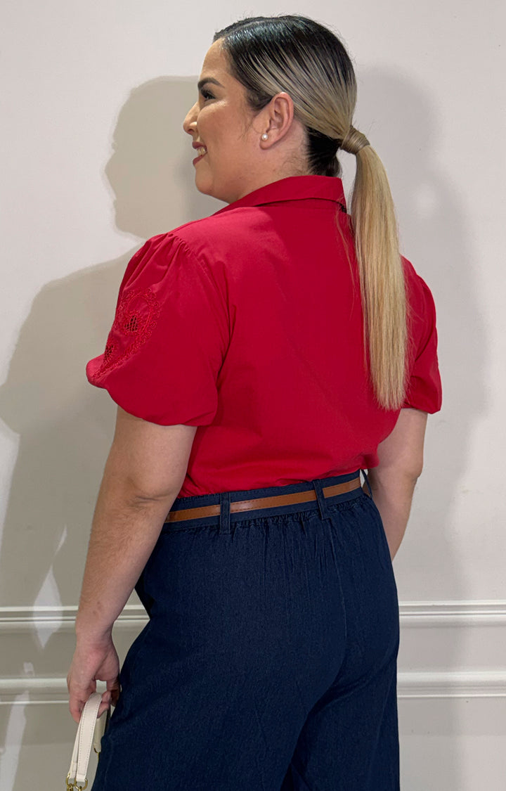 Blusa roja con bordado - BLUSA CURVY Boutiquemirel 