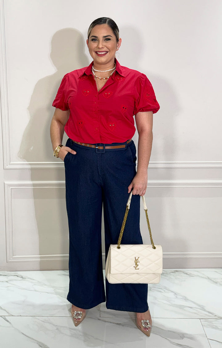 Blusa roja con bordado - BLUSA CURVY Boutiquemirel 