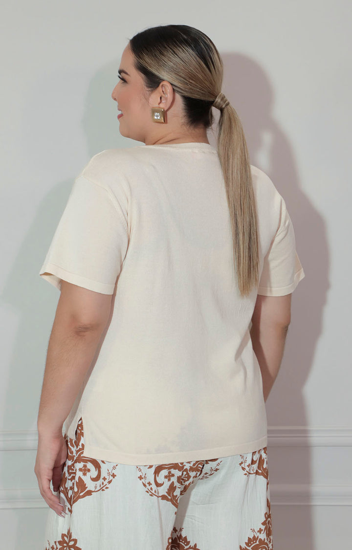 Blusa beige bordada - BLUSA XL Boutiquemirel 