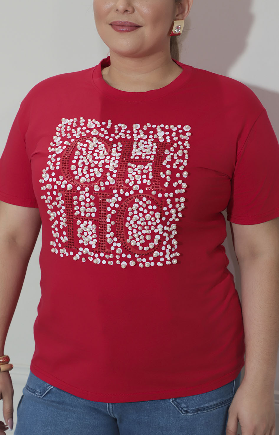 Blusa roja con pedrería - BLUSA Boutiquemirel 