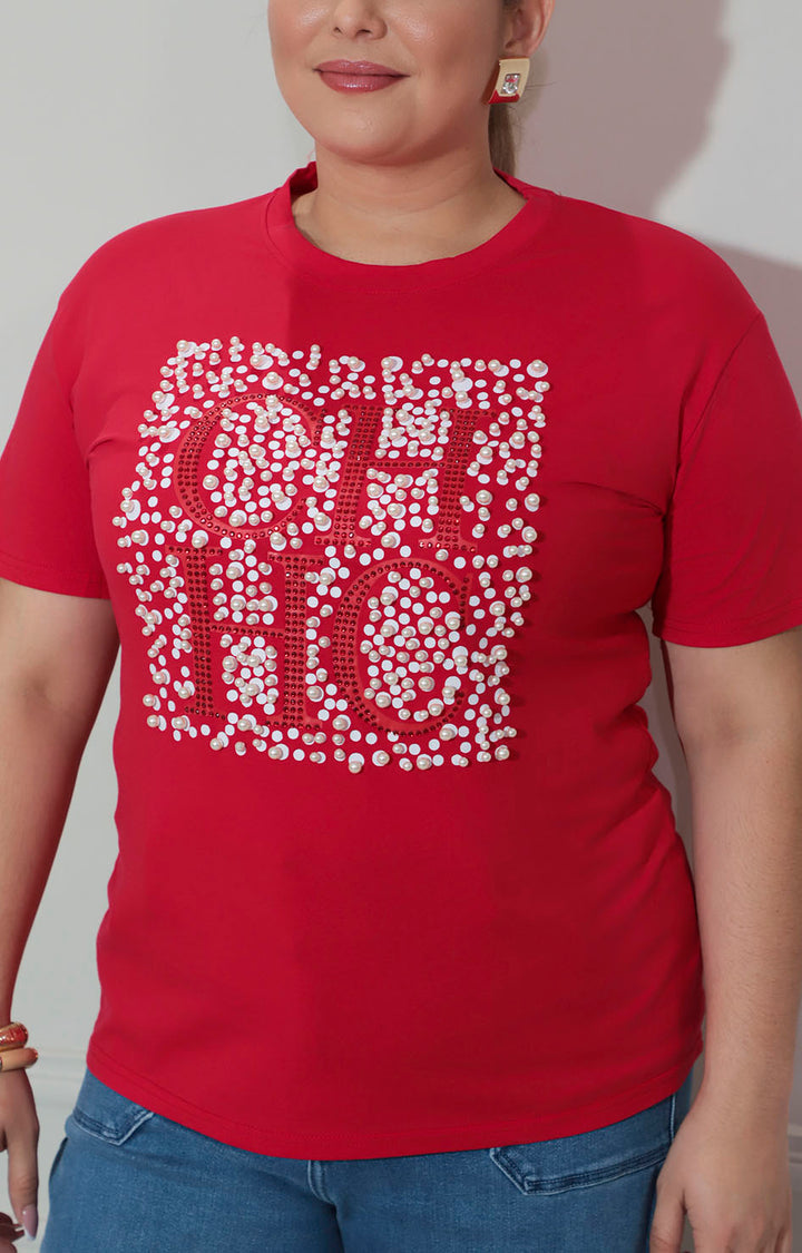 Blusa roja con pedrería - BLUSA Boutiquemirel 