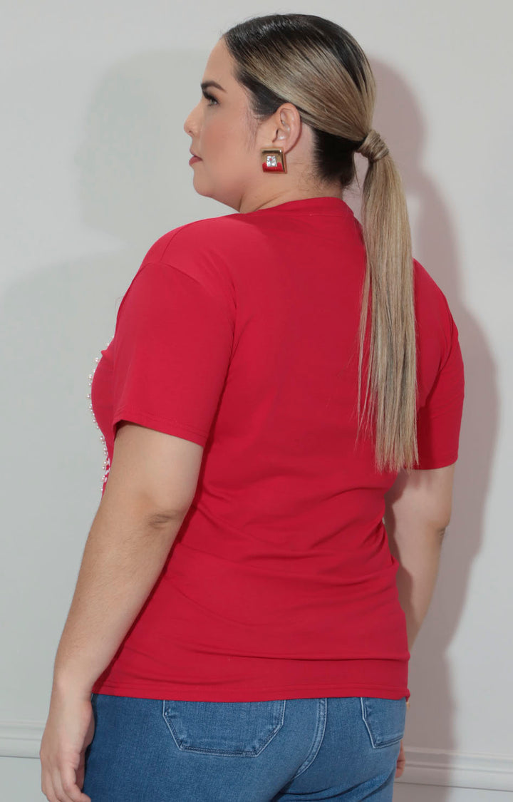 Blusa roja con pedrería - BLUSA Boutiquemirel 