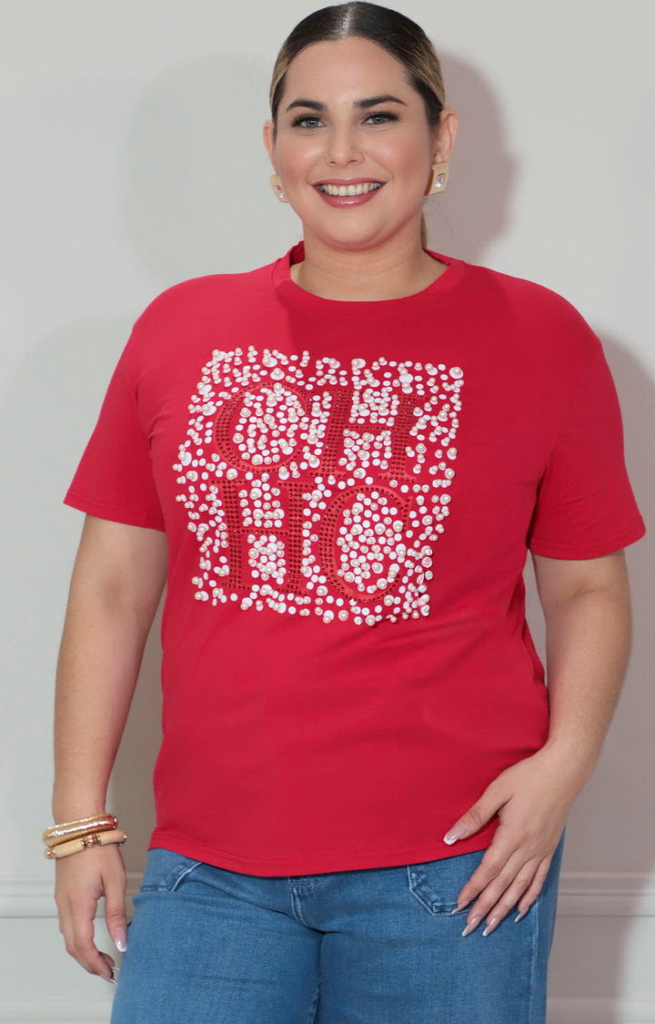 Blusa roja con pedrería