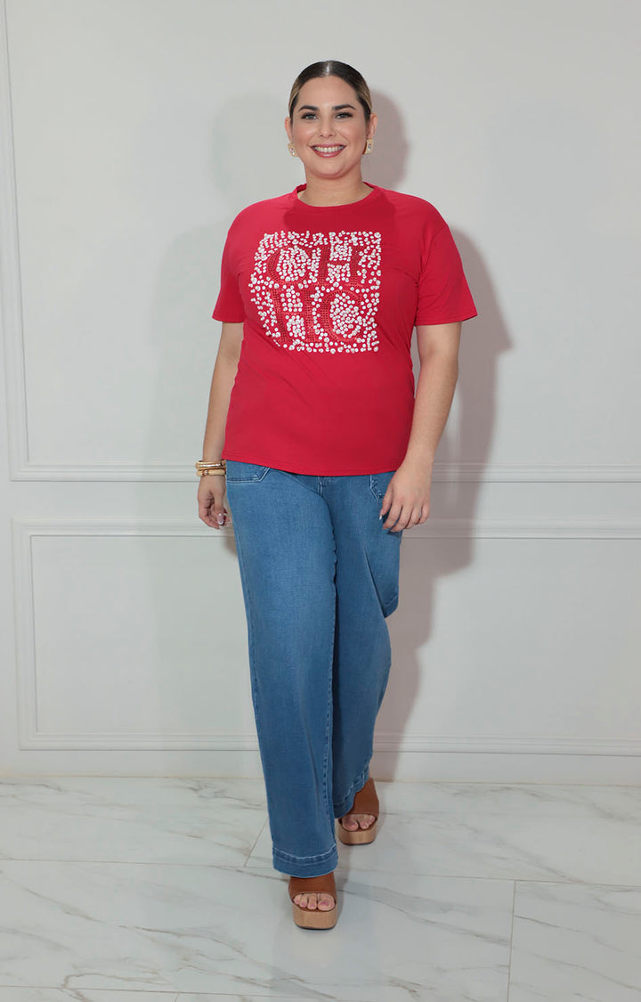 Blusa roja con pedrería - BLUSA Boutiquemirel 