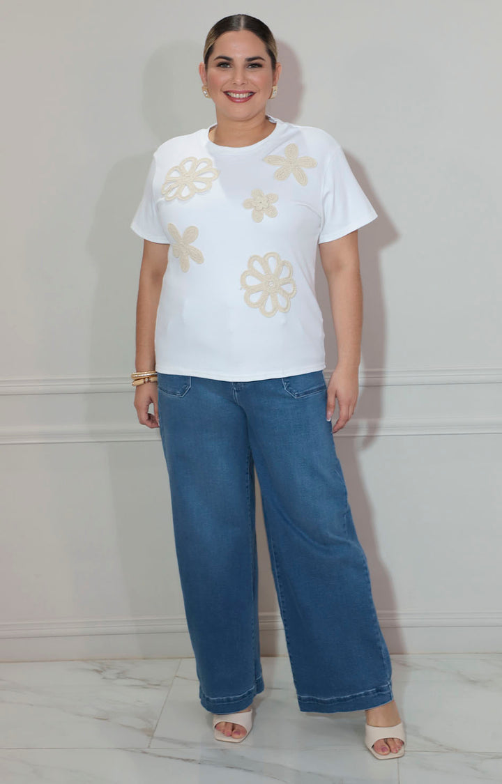 Blusa blanca con estampado de flores bordado - BLUSA XL Boutiquemirel 