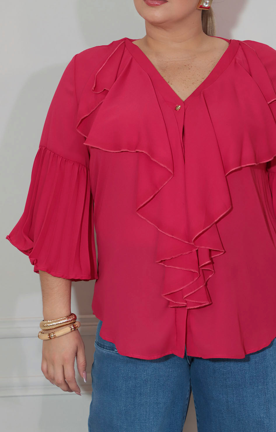 Blusa rojo con olan frontal y manga volante - BLUSA XL Boutiquemirel 