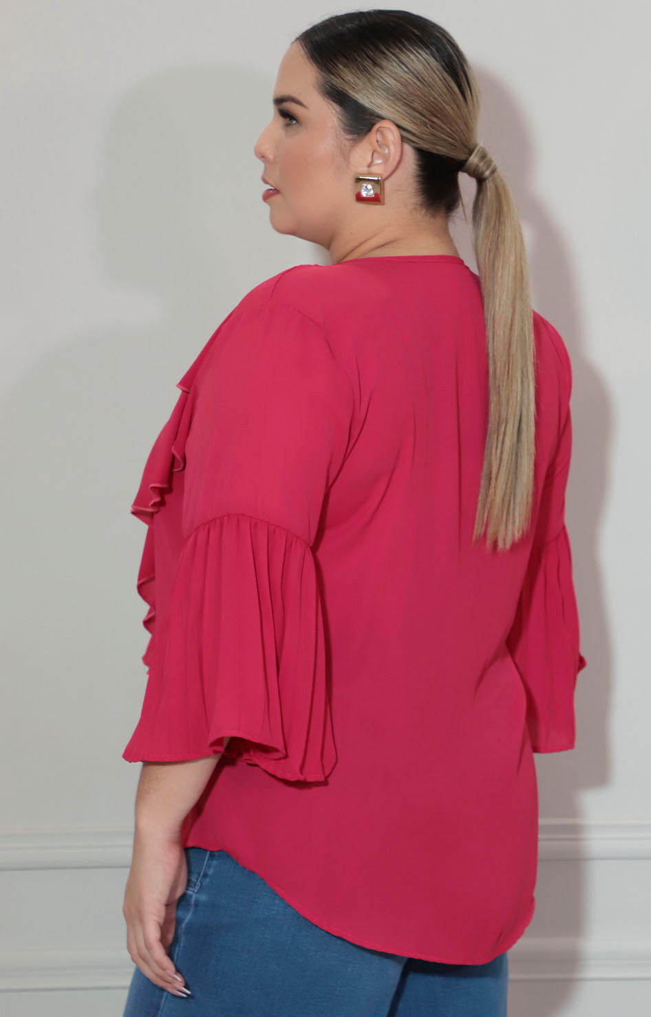 Blusa rojo con olan frontal y manga volante - BLUSA XL Boutiquemirel 