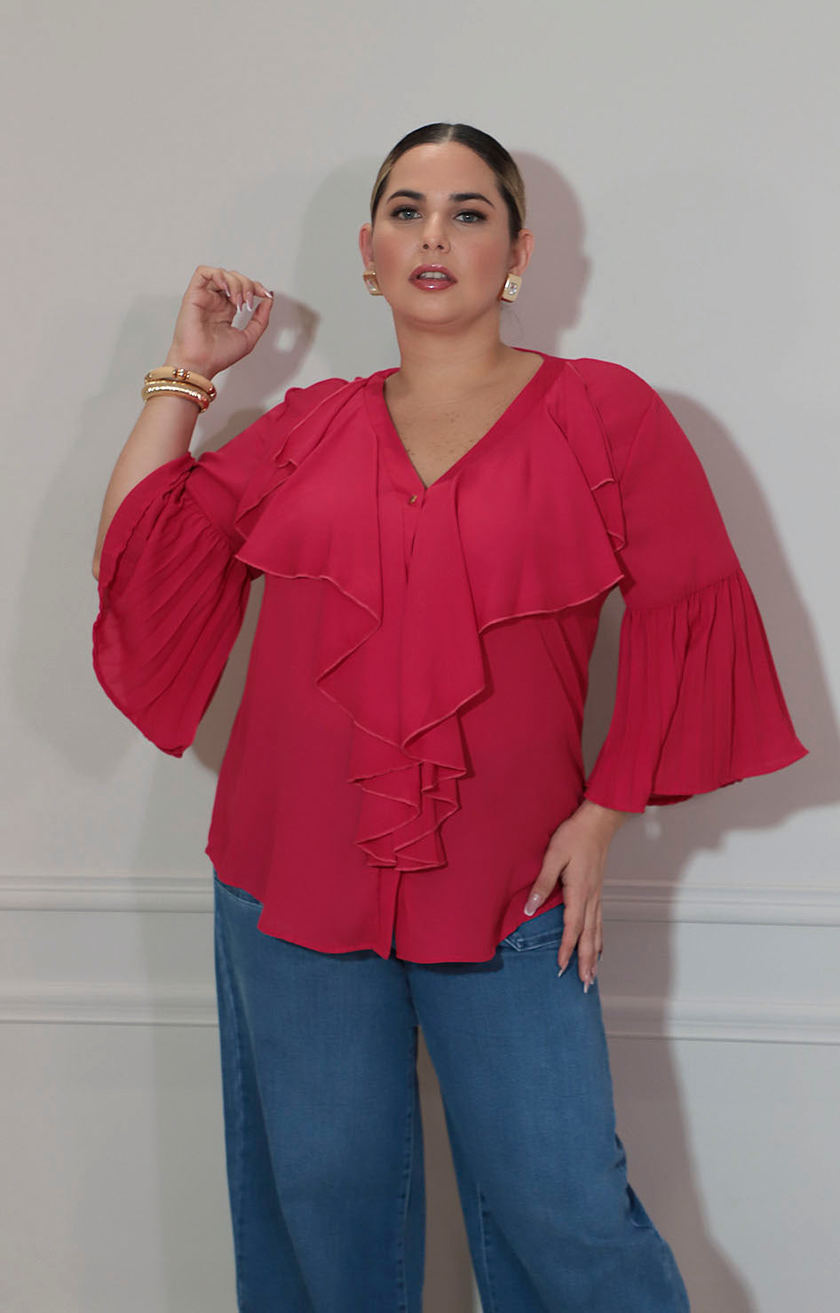 Blusa rojo con olan frontal y manga volante - BLUSA XL Boutiquemirel 