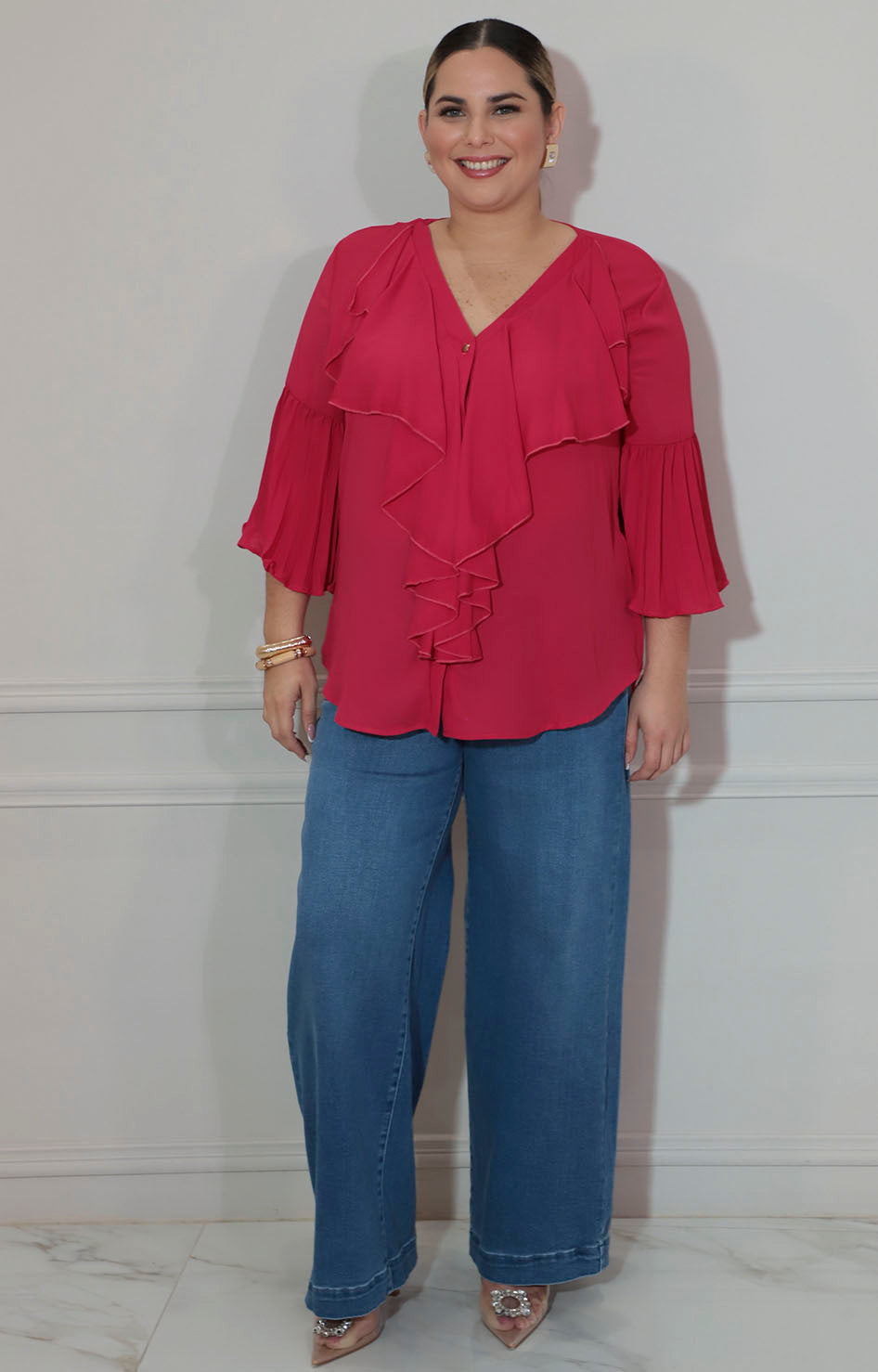 Blusa rojo con olan frontal y manga volante - BLUSA XL Boutiquemirel 