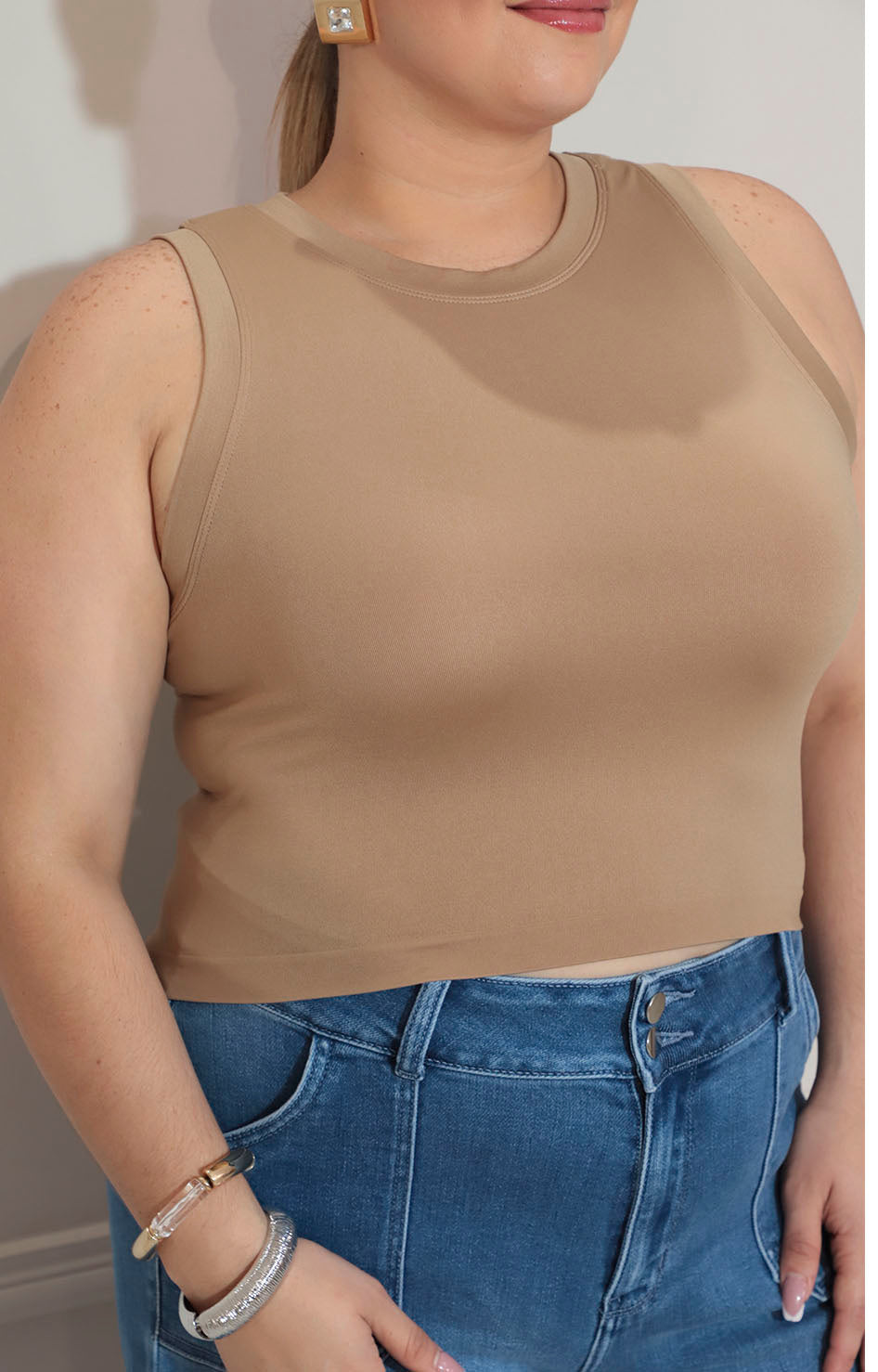 Blusa café corta sin mangas - BLUSA Boutiquemirel 