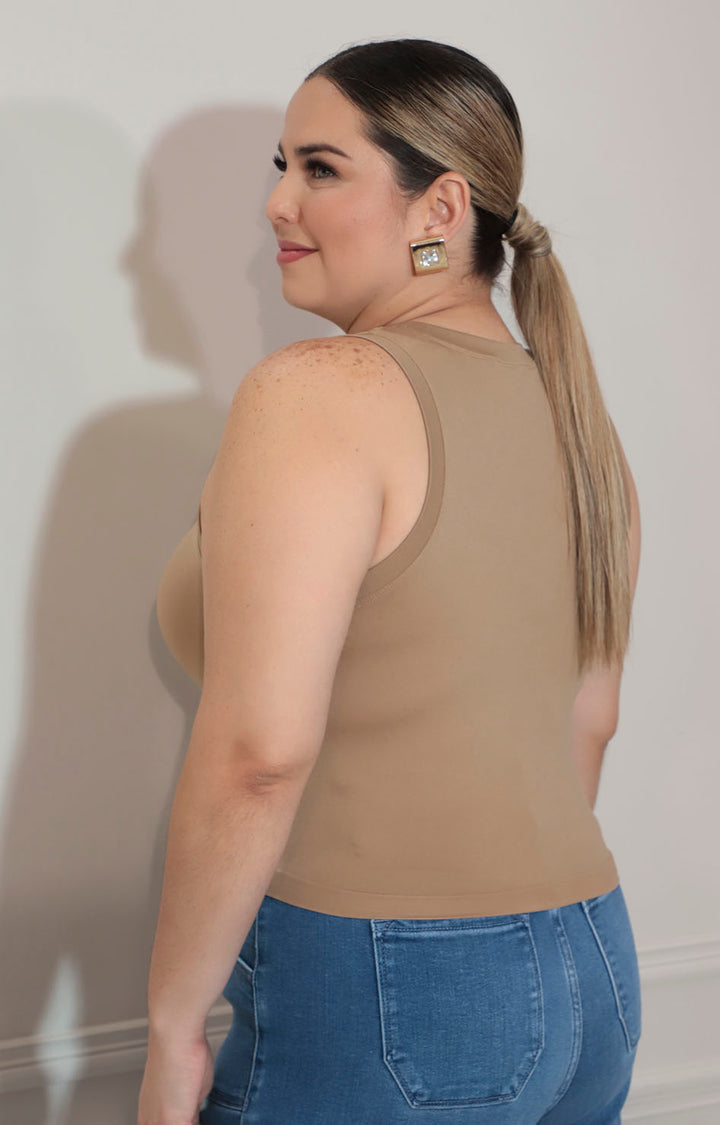 Blusa café corta sin mangas - BLUSA Boutiquemirel 