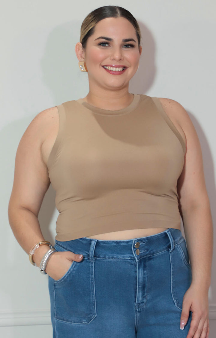 Blusa café corta sin mangas - BLUSA Boutiquemirel 