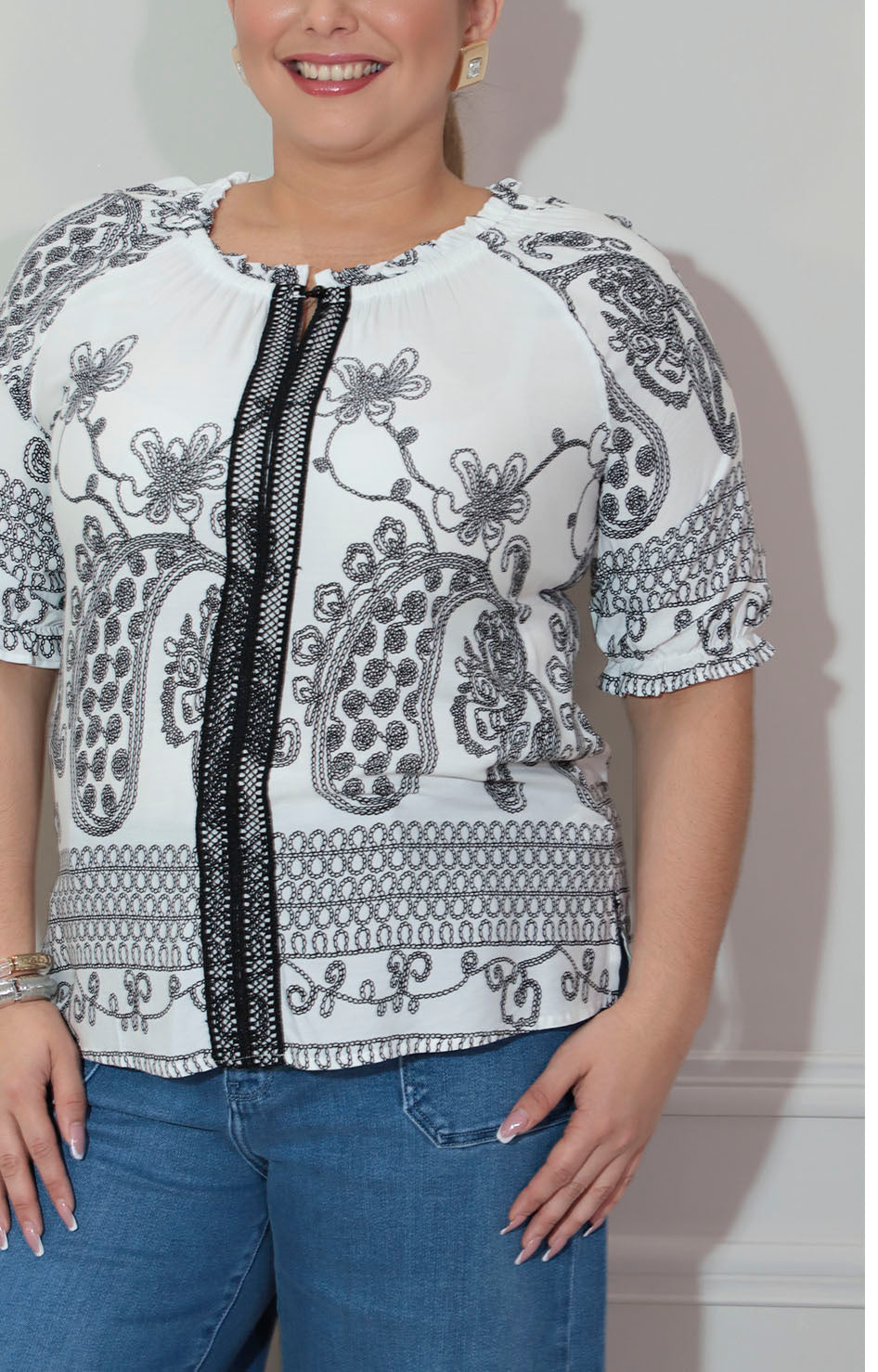 Blusa blanca estampada con elástico superior - BLUSA XL Boutiquemirel 