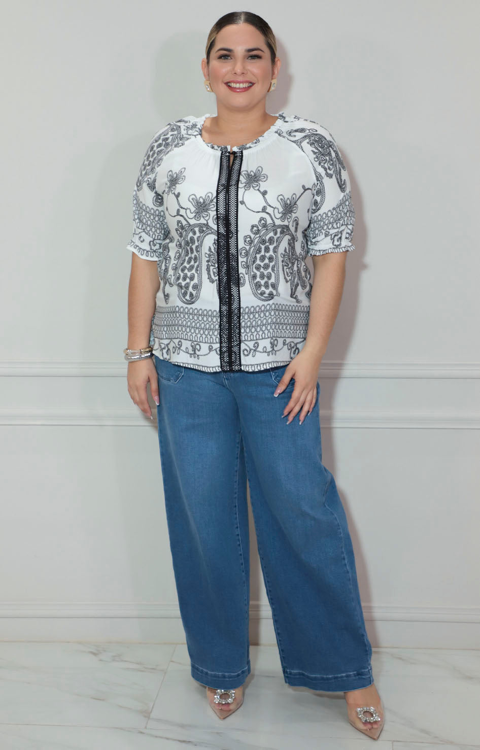 Blusa blanca estampada con elástico superior - BLUSA XL Boutiquemirel 