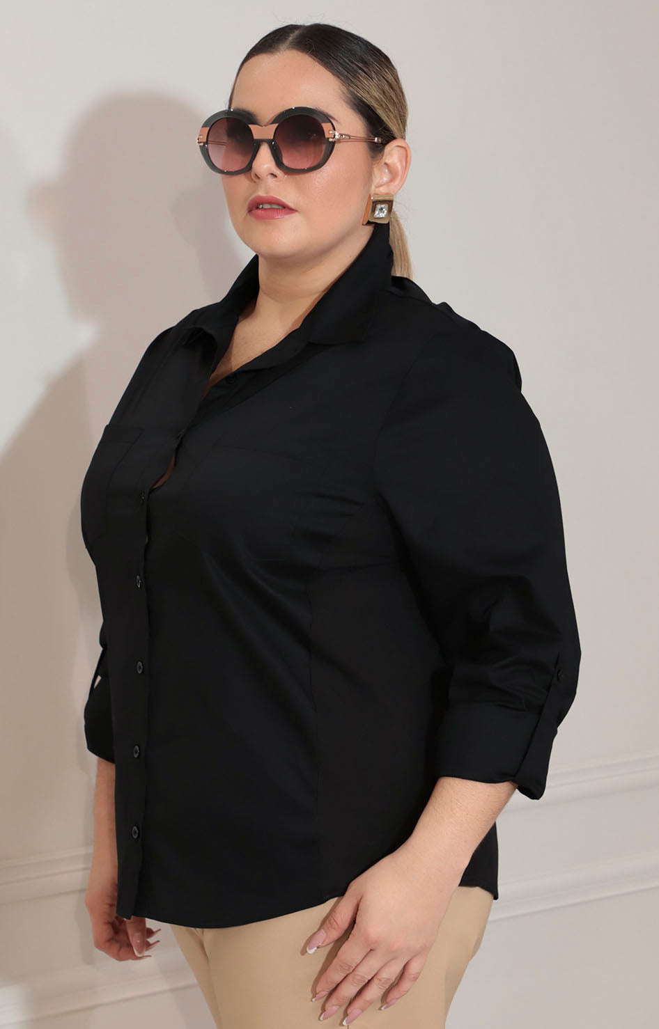 Blusa negra de manga larga y botones - BLUSA XL Boutiquemirel 