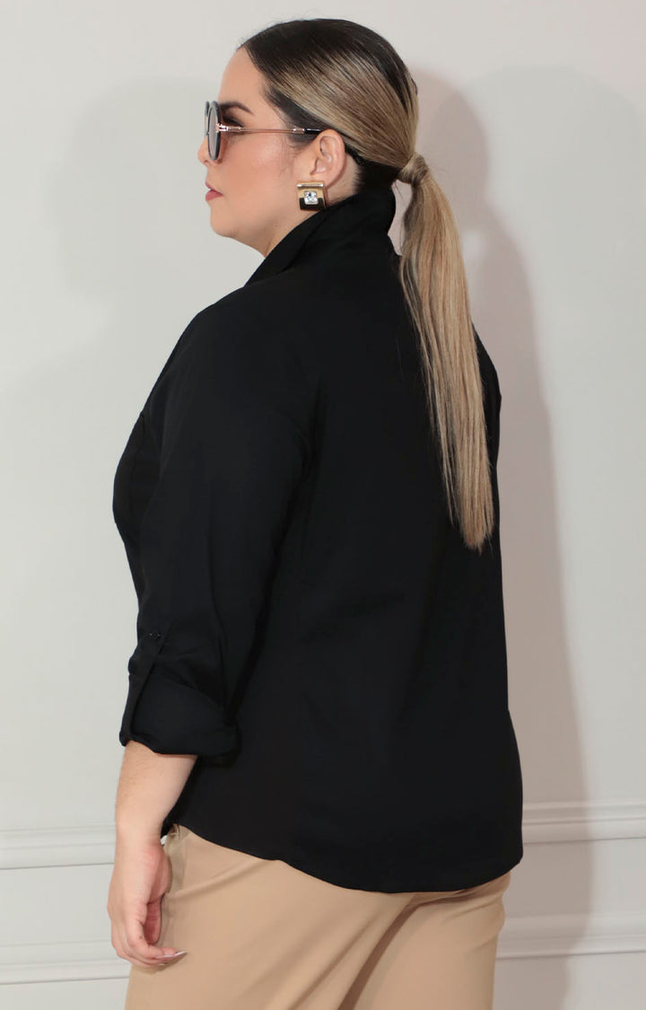 Blusa negra de manga larga y botones - BLUSA XL Boutiquemirel 