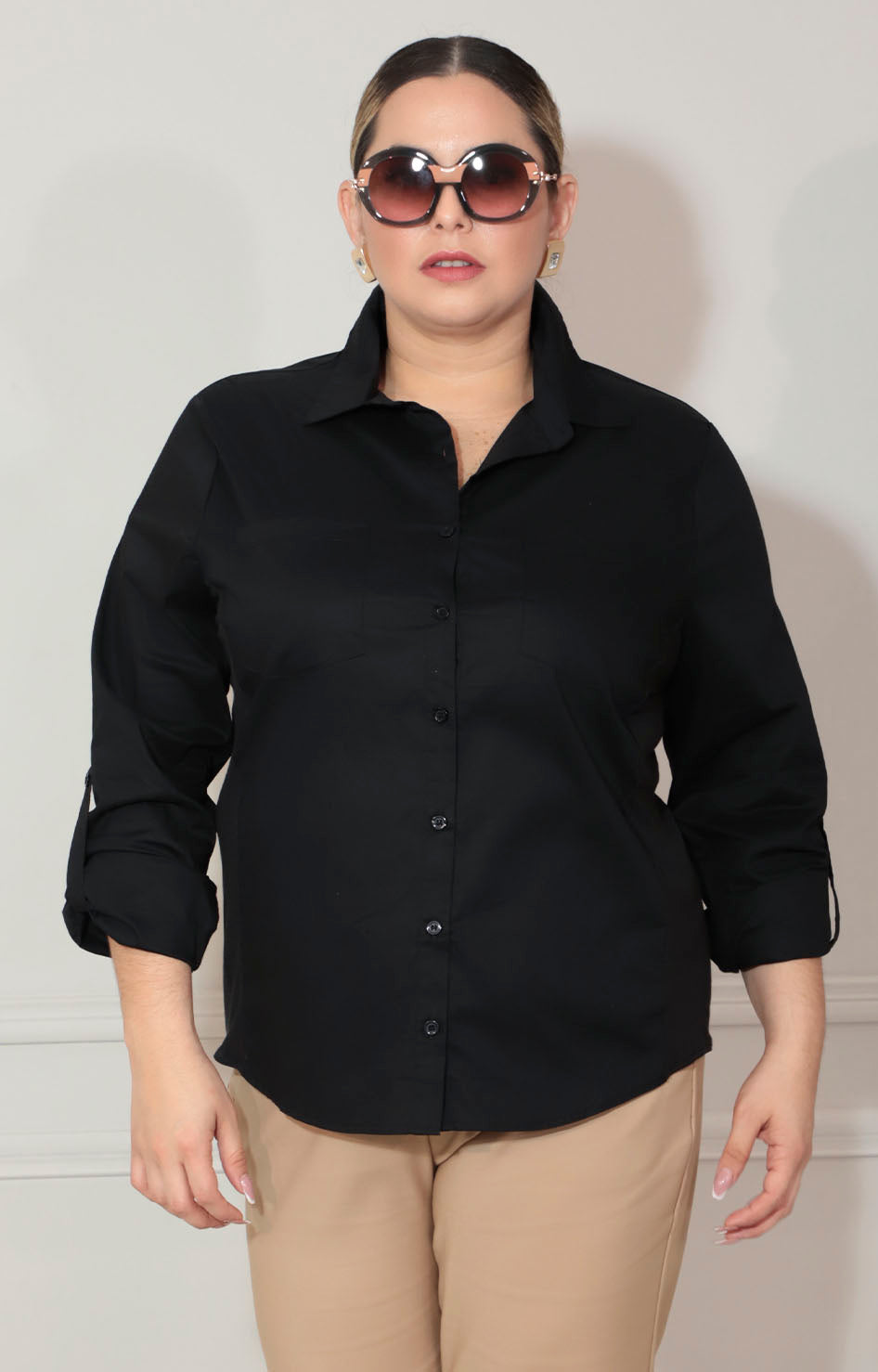 Blusa negra de manga larga y botones - BLUSA XL Boutiquemirel 