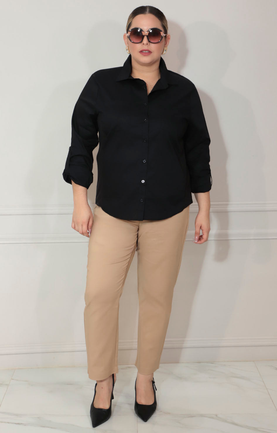 Blusa negra de manga larga y botones - BLUSA XL Boutiquemirel 