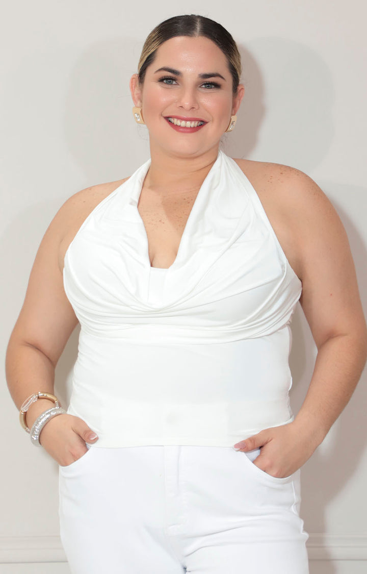 Blusa blanca tipo halter con cuello hamaca - BLUSA XL Boutiquemirel 