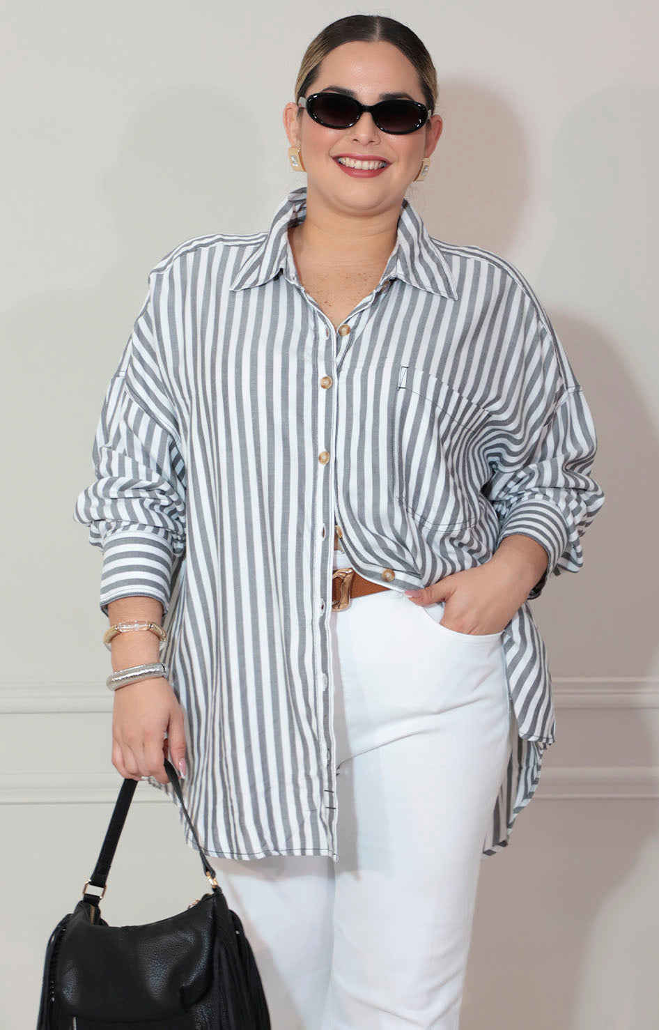 Camisera blanca con líneas - BLUSA XL Boutiquemirel 