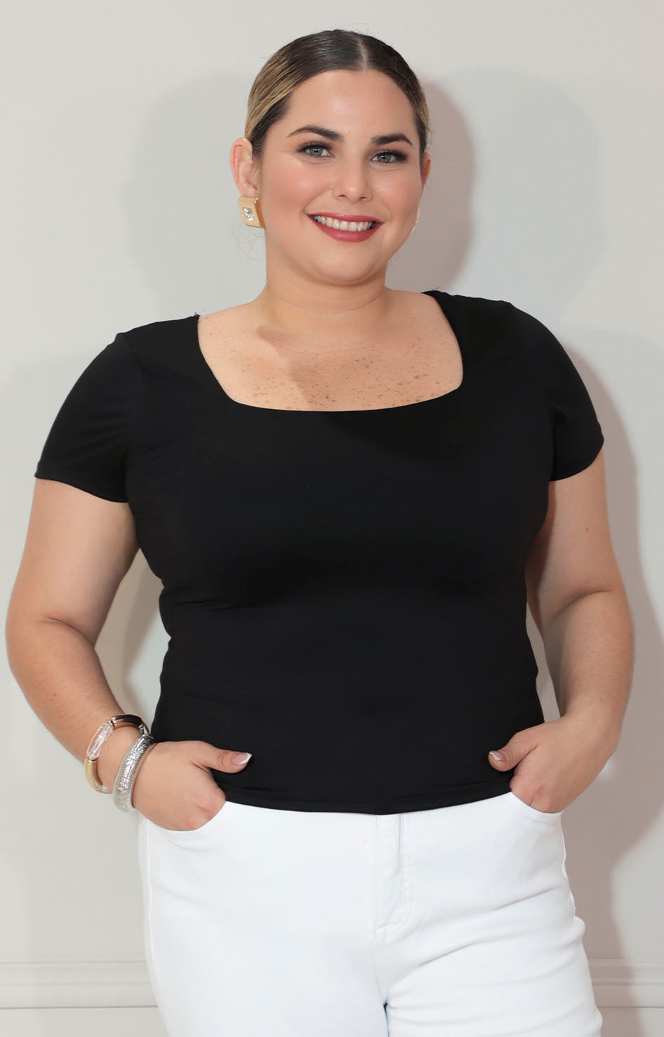 Blusa negra cuello cuadrado - BLUSA XL Boutiquemirel 