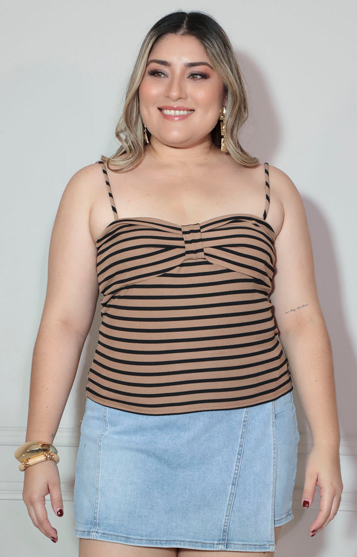 Blusa café con rayas de tirantes - BLUSA XL Boutiquemirel 