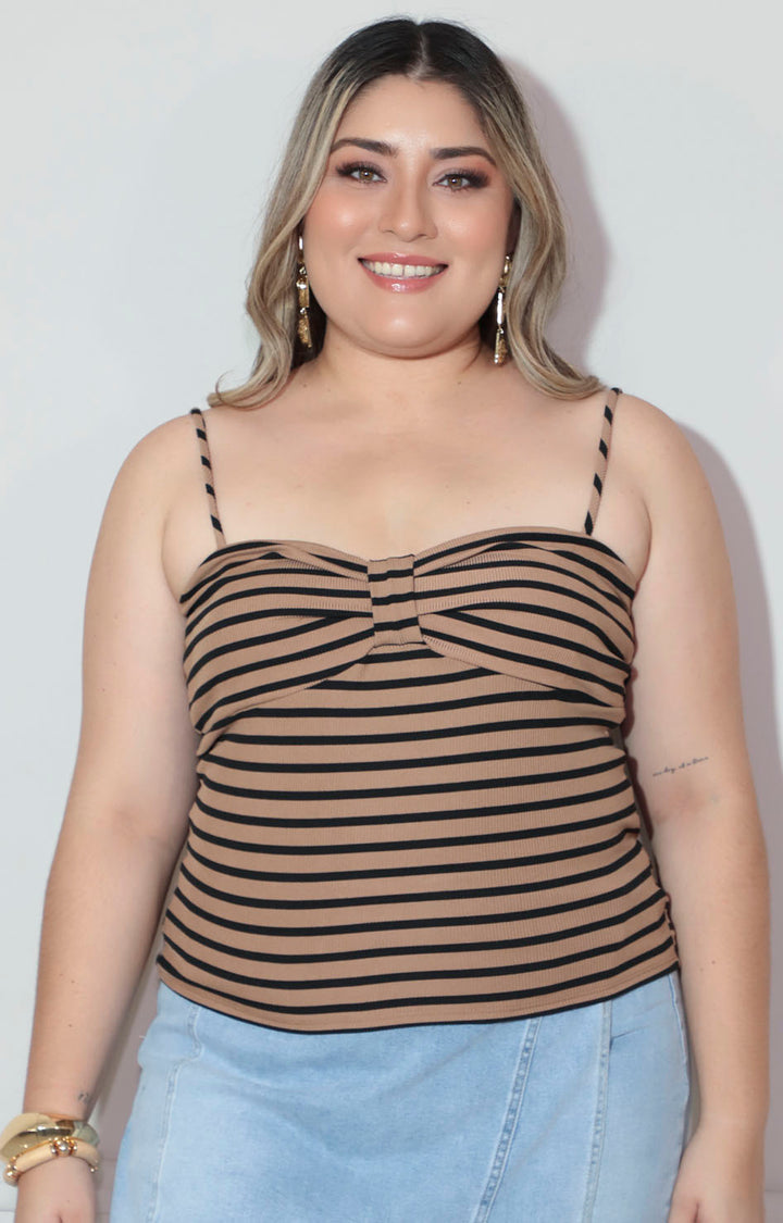 Blusa café con rayas de tirantes - BLUSA XL Boutiquemirel 