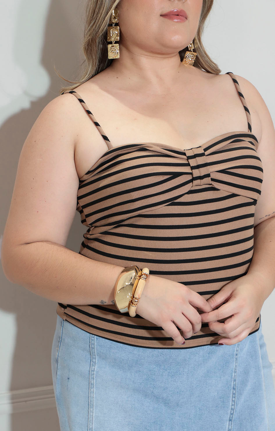 Blusa café con rayas de tirantes - BLUSA XL Boutiquemirel 