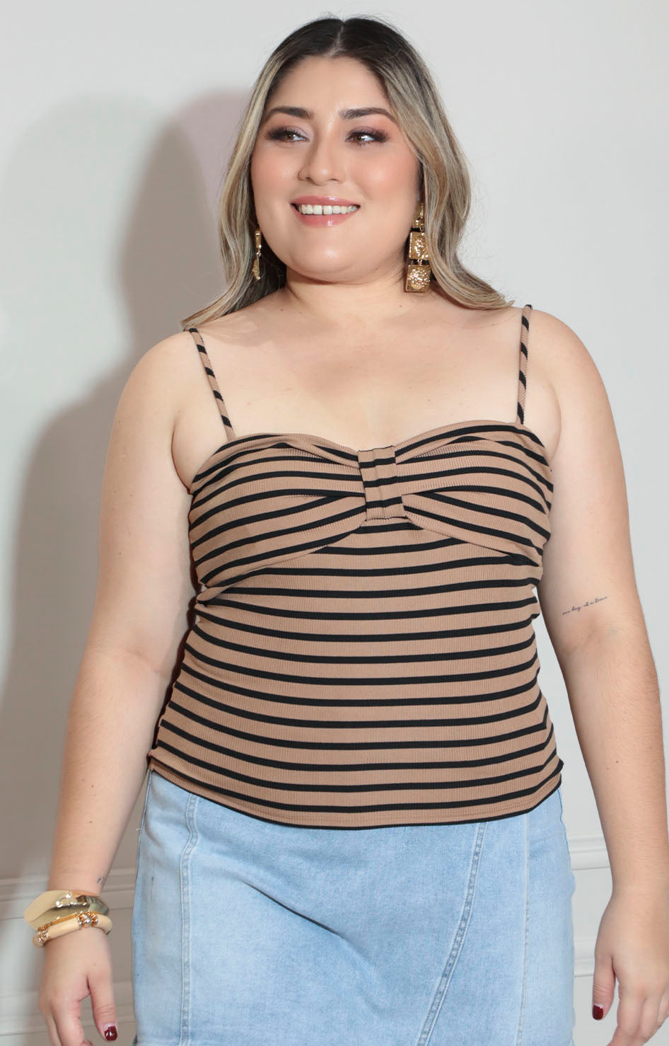 Blusa café con rayas de tirantes - BLUSA XL Boutiquemirel 